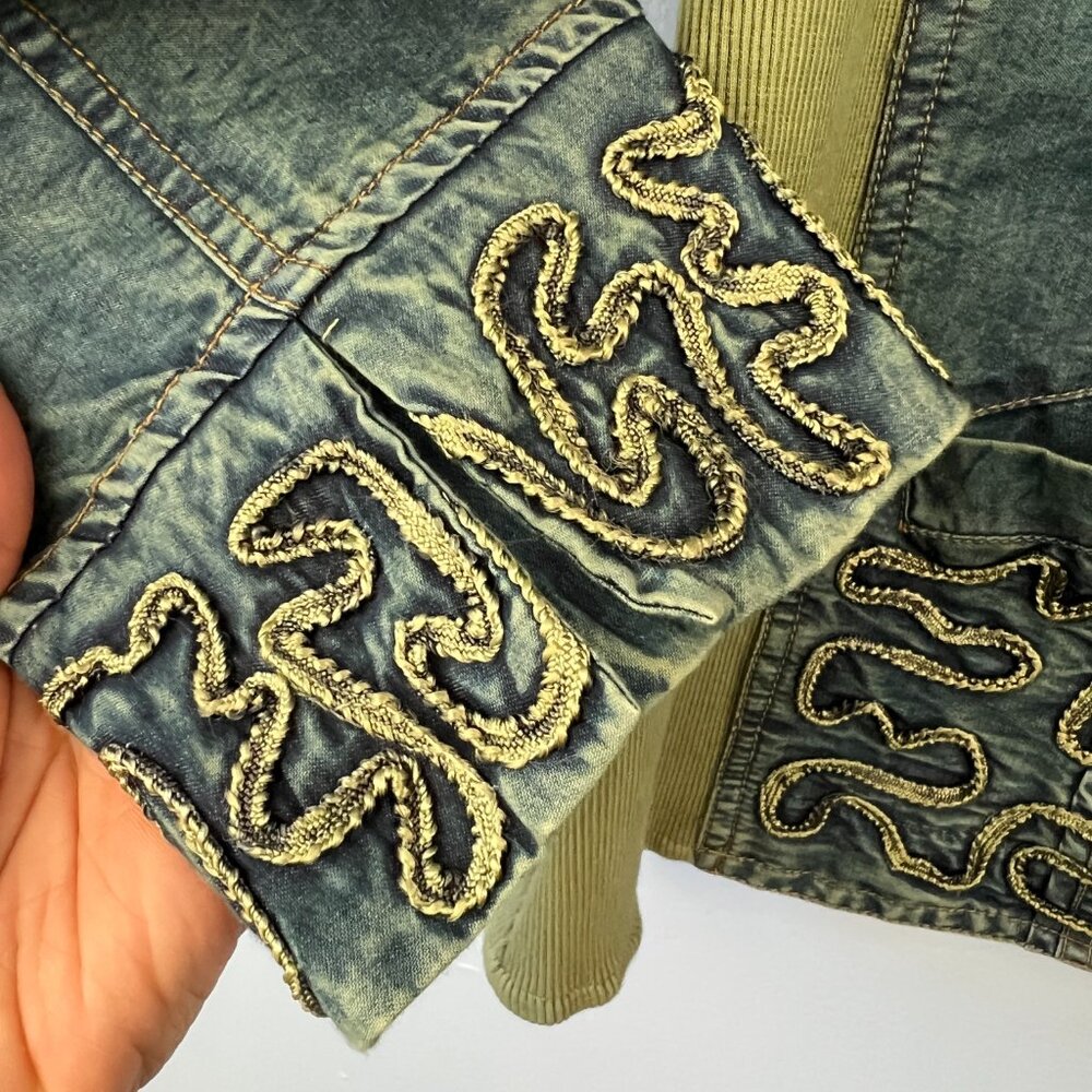 Parsley & Sage Mixed Media Button Front Boho Deni… - image 6